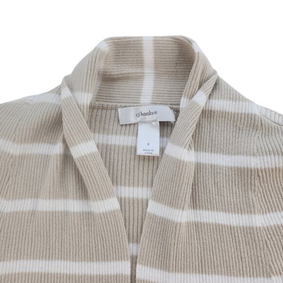 Tan Striped Cardigan Womens 1X High Low Knit Ribbed White Beige Boho Bohemian - Picture 5 of 13